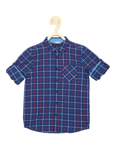 

Allen Solly Junior Boys Blue Grid Tattersall Checks Checked Cotton Casual Shirt