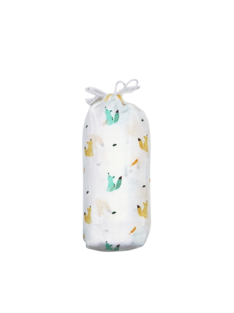 

KICKS & CRAWL Kids White & Blue Printed Pure Organic Cotton Crib Sheet