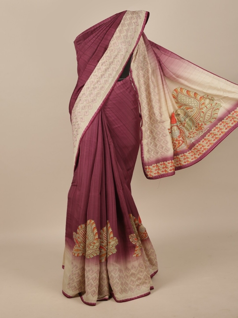 

Pothys Purple & Cream-Coloured Embroidered Jute Silk Saree