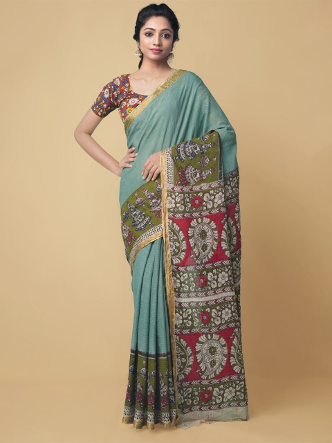 

Unnati Silks Green Kalamkari Pure Cotton Kanjeevaram Saree