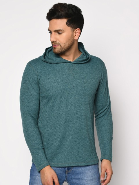 

ELEGANCE Men Green Self-Design Hooded T-shirt