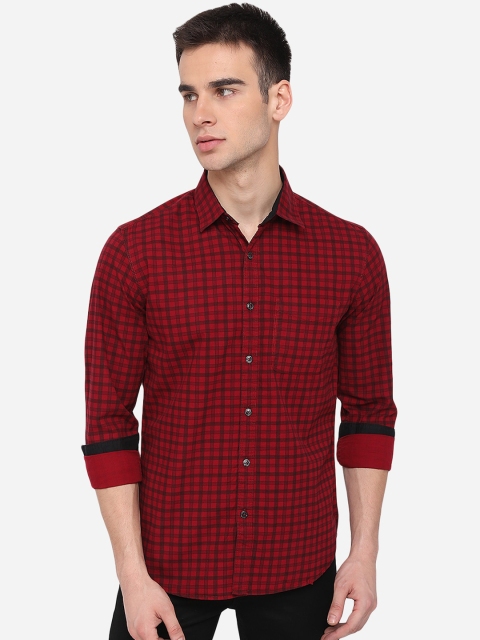 

Greenfibre Men Red Slim Fit Checked Cotton Casual Shirt