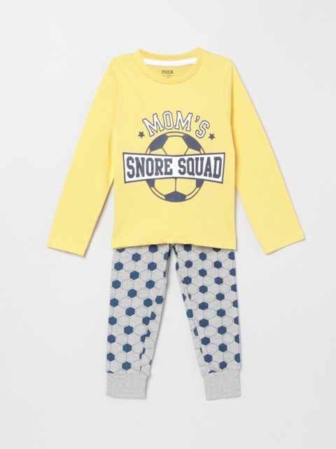 

max Boys Yellow & Grey Printed Cotton Night Suit