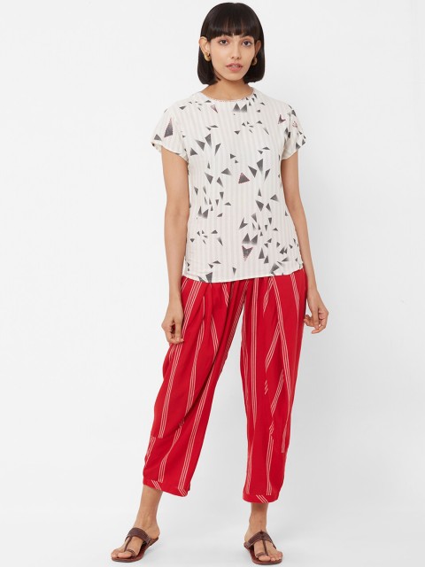 

ZOLA Women Red & White Printed Top with Trousers