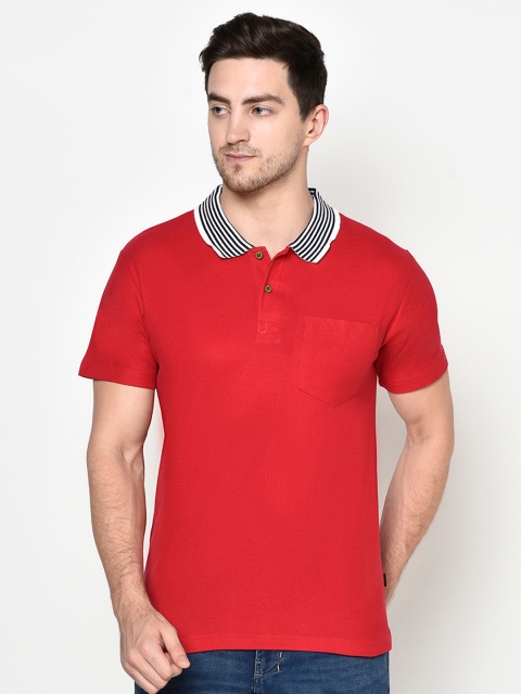 

ELEGANCE Men Red Polo Collar T-shirt
