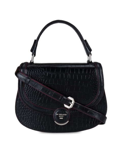 Da Milano Black Textured Leather Structured Handheld Bag