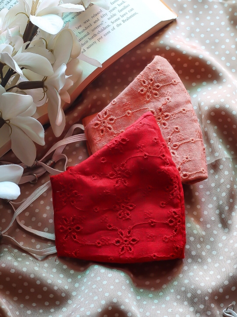 

Bellofox Unisex 2 Pcs Peach-Coloured & Red Reusable 3-Ply Cloth Masks