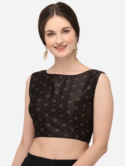 

Fab Dadu Women Black & Gold-Coloured Printed Silk Saree Blouse