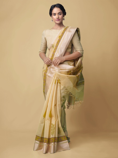 

Unnati Silks Brown Woven Design Zari Silk Cotton Handloom Chanderi Saree