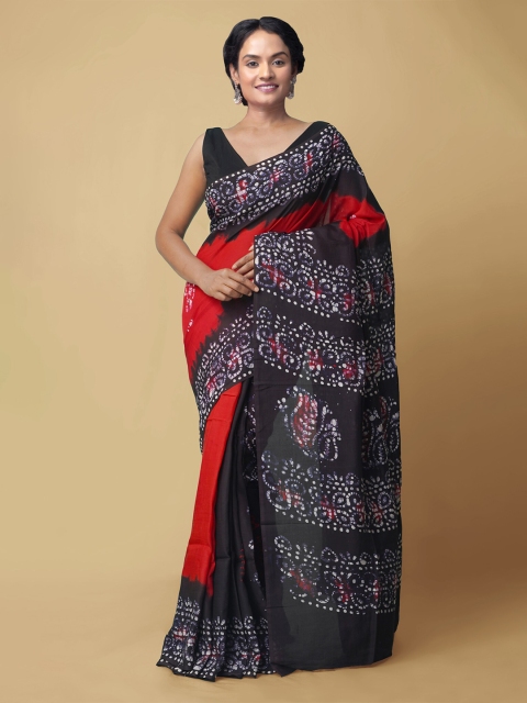 

Unnati Silks Red & Black Batik Art Silk Patola Saree