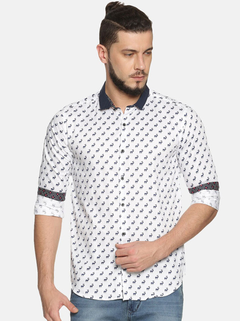 

WITH Men White Printed Casual Shirt