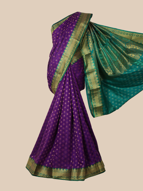 

Pothys Violet & Green Woven Design Zari Satin Banarasi Saree