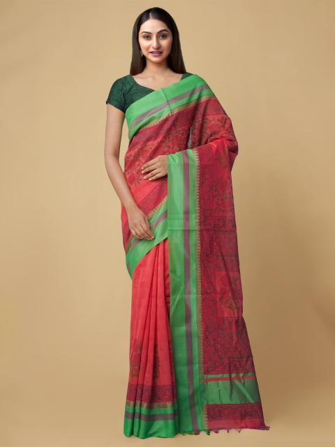 

Unnati Silks Red & Green Floral Silk Cotton Chanderi Saree