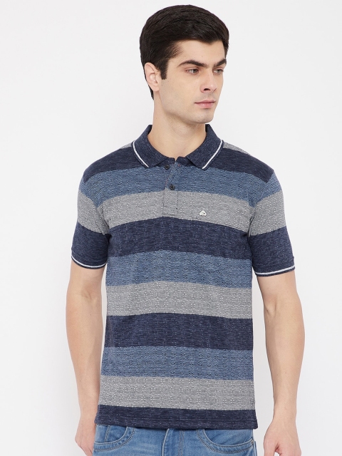 

Duke Men Blue & Grey Striped Polo Collar T-shirt