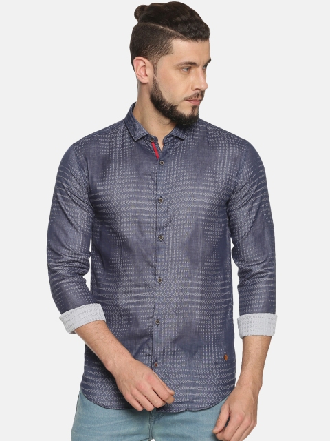 

WITH Men Blue Striped Casual Shirt