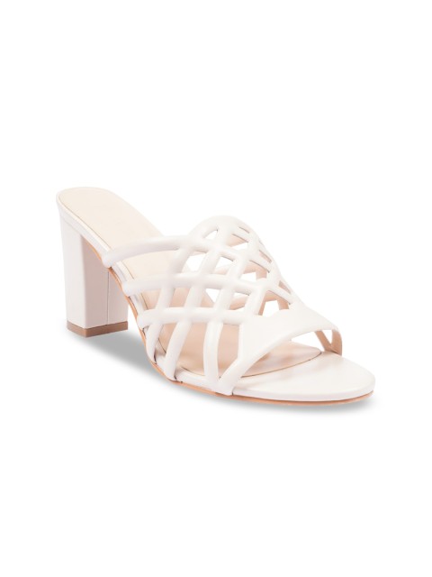 

HEATWAVE Beige PU Block Sandals with Laser Cuts