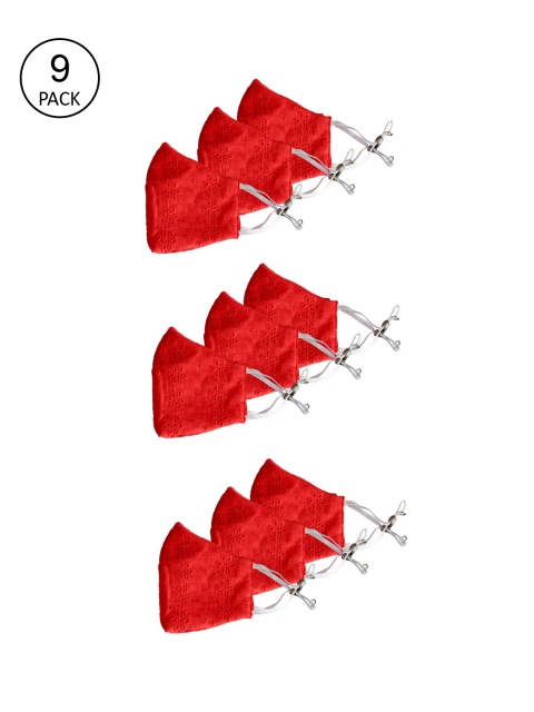 

Bellofox Unisex Pack Of 9 Red Self-Design 3-Ply Pure Cotton Reusable Cloth Masks