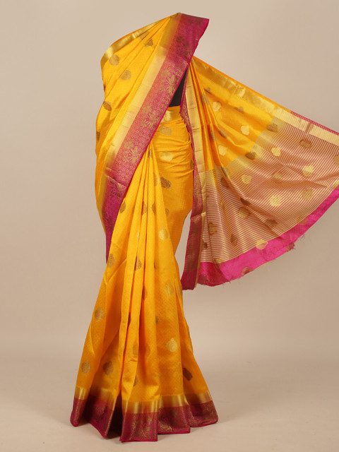 

Pothys Yellow & Pink Woven Design Zari Jute Silk Saree