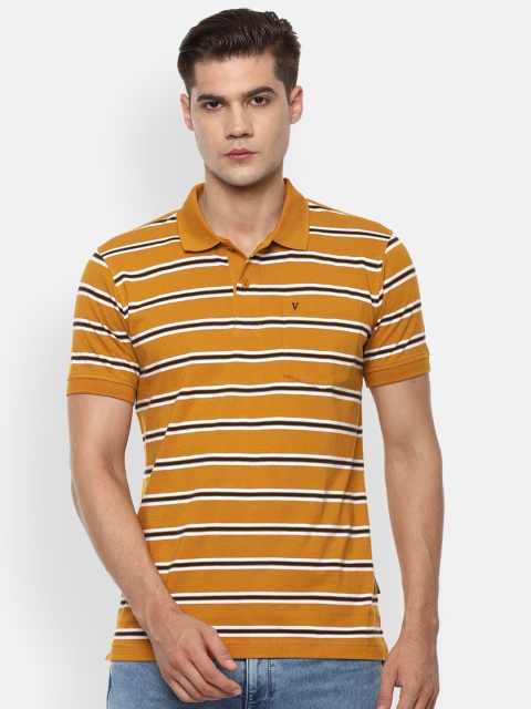 

Van Heusen Sport Men Mustard Yellow & White Striped Polo Collar Cotton T-shirt