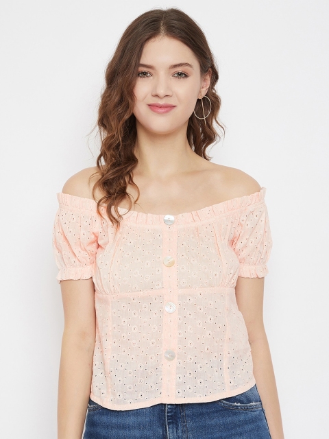 

Madame Pink Off-Shoulder Schiffli Bardot Top