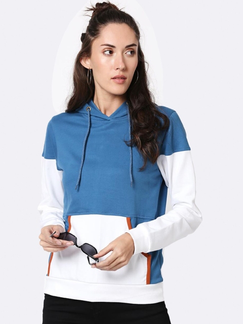 

Bewakoof Women Blue Colourblocked Hooded Sweatshirt