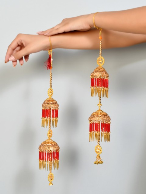 

Silvermerc Designs Set of 2 Gold-Plated Red Beaded Bridal Kaleeras