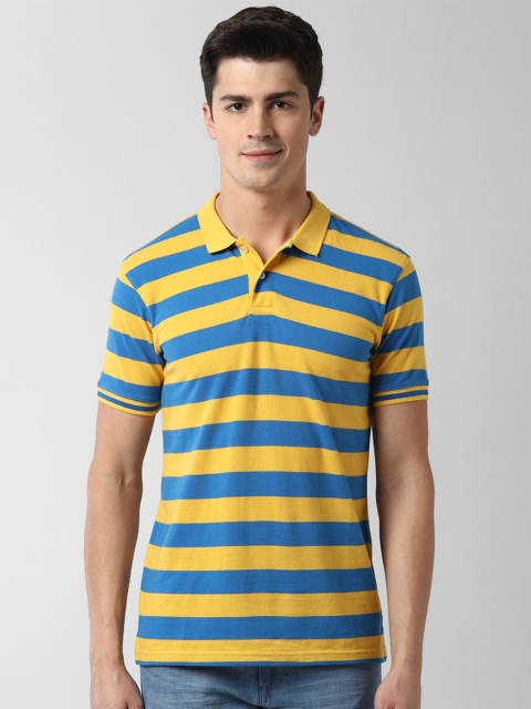

Peter England Casuals Men Yellow & Blue Striped Polo Collar T-shirt