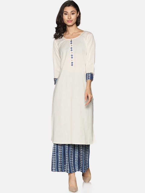 

Saffron Threads Women Off White Pure Cotton Kurta with Palazzos