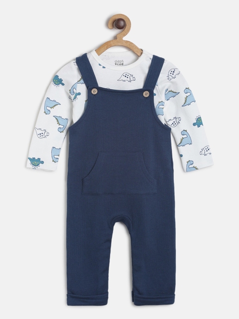 

MINI KLUB Boys White & Blue Printed Bodysuit with Dungaree