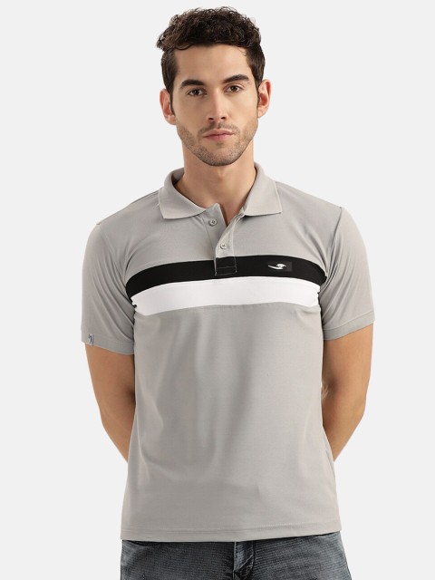 

V2 Value & Variety Men Grey Striped Polo Collar T-shirt