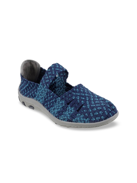 

Mochi Women Blue Woven Design Slip-On Sneakers