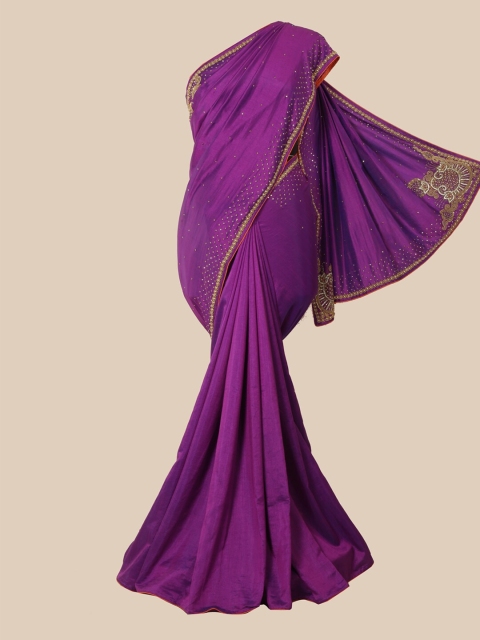 

Pothys Violet & Gold-Toned Embellished Beads and Stones Art Silk Saree