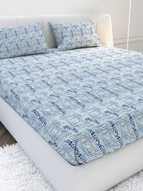 

MAYFAIR HOMES LONDON Blue Geometric 144 TC King Bedsheet with 2 Pillow Covers
