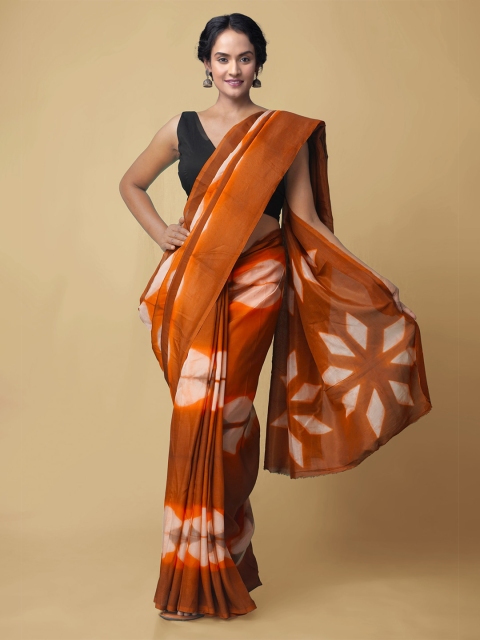 

Unnati Silks Brown & White Leheriya Art Silk Patola Saree