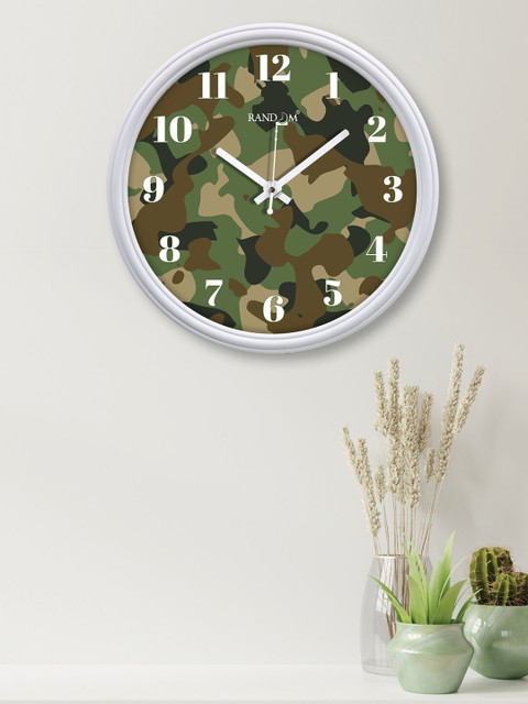 

RANDOM White & Olive Green Printed Contemporary 30.48 cm Wall Clock