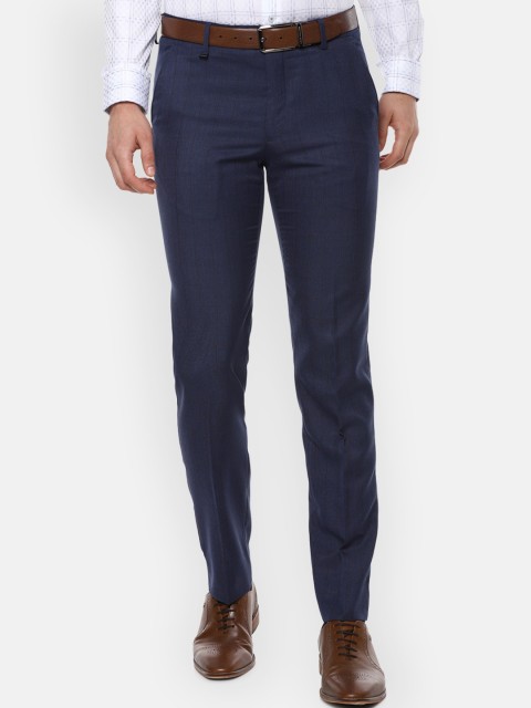 

Van Heusen Men Navy Blue Striped Slim-Fit Formal Trousers
