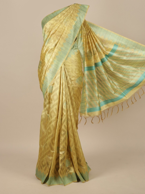 

Pothys Yellow & Green Ethnic Motifs Silk Blend Saree