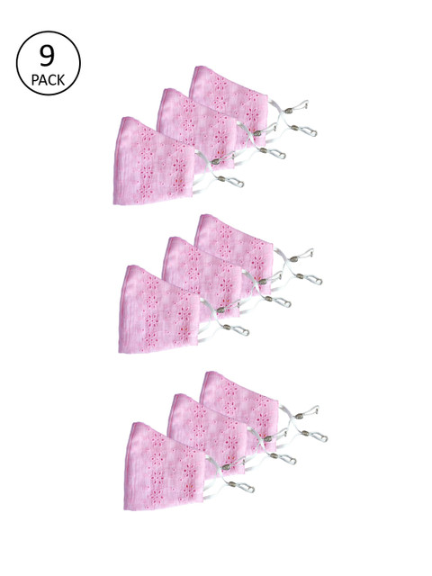 

Bellofox Unisex Pack Of 9 Pink Chikar 3-ply Pure Cotton Cloth Face Masks
