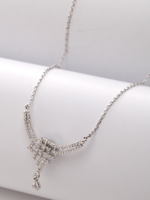 

AVANT-GARDE PARIS Rhodium-Plated Silver-Toned & White CZ-Studded Pendant With Chain