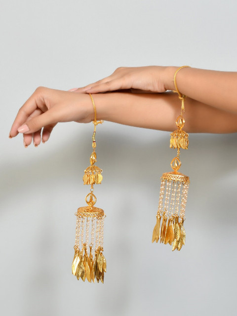 

Silvermerc Designs Women Set Of 2 Gold-Plated White Beaded Kaleeras
