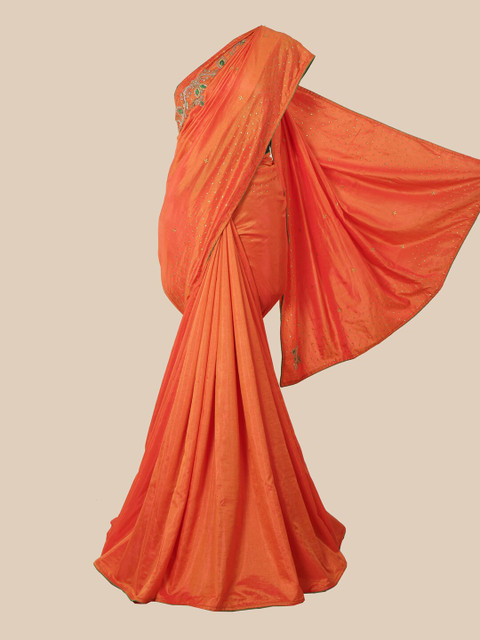 

Pothys Orange & Green Embellished Jute Silk Saree