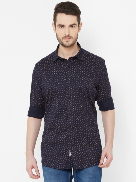 

EVOQ Men Blue Printed Cotton Casual Shirt