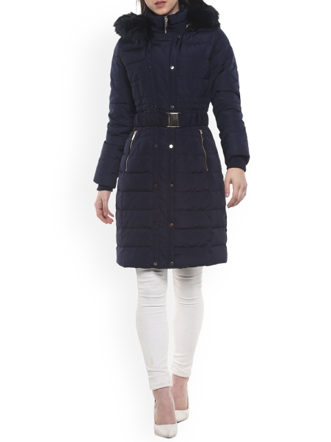 

Phase Eight Women Navy Blue Striped Longline Parka Jacket