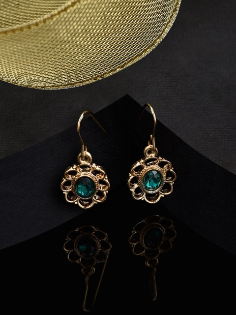 

Accessorize Green Emerald Gold Toned Contemporary Drop Earrings