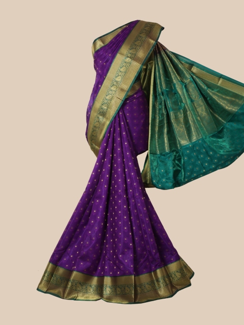 

Pothys Violet & Gold-Toned Ethnic Motifs Zari Satin Banarasi Saree