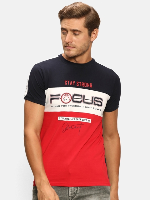 

V2 Value & Variety Men Red Typography Colourblocked T-shirt