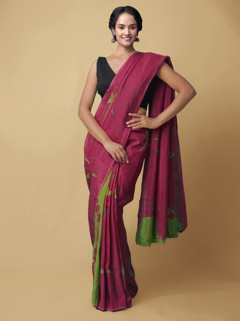 Unnati Silks Women's Shibori Rajasthani Soft Silk Saree, Purple