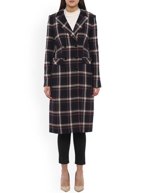 

Phase Eight Women Navy Blue Off White Checked Longline Open Front Jacket