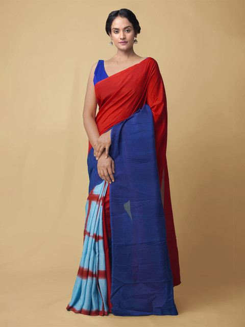 

Unnati Silks Blue & Red Leheriya Art Silk Patola Saree