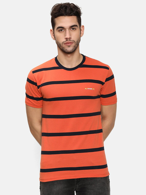 

V2 Value & Variety Men Orange & Black Striped T-shirt